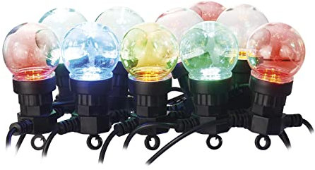 EMOS LED-Lichterkette bunt für Innen und Außen, 5m lange Partylichterkette mit 10 LED Glühbirnen in Kugelform, Netzteil und Transformator, IP44, für Partys, Weihnachten, Deko ZY1938