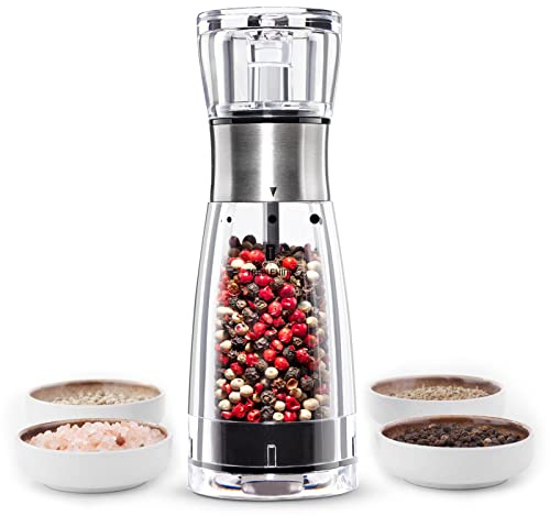 Pepper Grinder or Salt Mill-Professional TREBLEWIND Stainless Steel Manual Pepper Grinder Mill with Rotate tab and Refillable-Salt or Pepper, Fits in Home, Kitchen, BBQ
