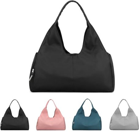 SIVENKE Gym Bag for Women Men with Shoe Compartment and Wet Pocket Weekender Travel Bag Leisure Handbag Foldable Shopping Duffel Tote Bags for Fitness Swimming Yoga Sports, Black