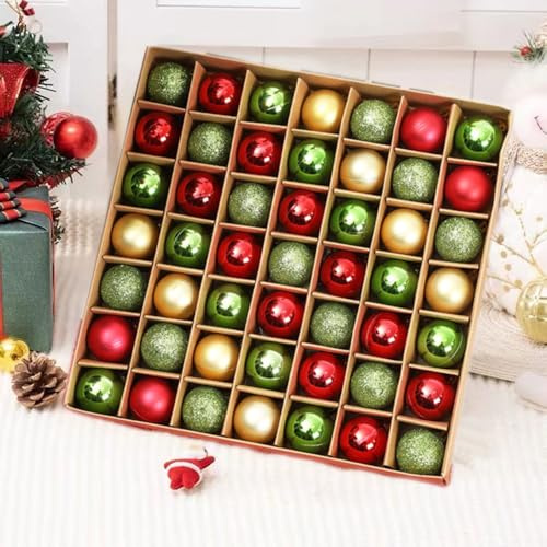 Neioaas 49 PCS Mini Christmas Ball Ornaments for Mini Tree - 3cm/1.18 Christmas Tree Hanging Ornament Balls, Traditional Red Green Gold Xmas Baubles Set, Xmas Decorations for Family Birthday Party
