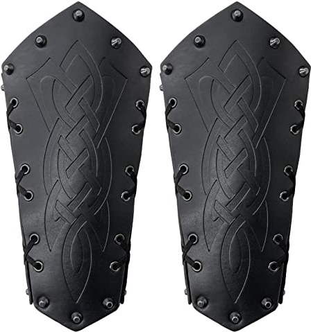 Garde de Bras de tir à l'arc, Brassard en Cuir rétro médiéval, Bracelet de Gant de Viking, Costume de Cosplay de LARP d'armure de Bras de la Renaissance Nordique (Le Noir)