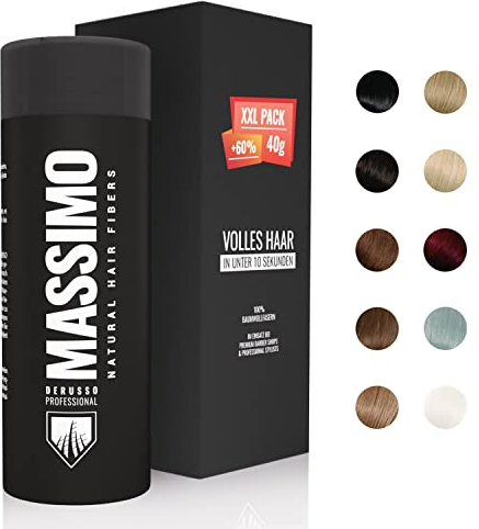 MASSIMO Derusso Professional – 40g Streuhaar (Dunkelbraun) Hair Fibers zur Haarverdichtung – wie Haarpuder und Schütthaar bei Haarausfall oder Geheimratsecken – 100% natürlich