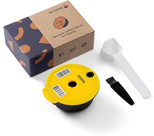 RECAFIMIL Dosettes de café Tassi-mo réutilisables 200 ml rechargeables avec couvercle en silicone jaune compatibles avec la machine Tassi*mo