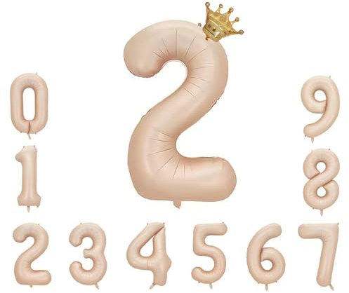 Foil Luftballon 2 Helium Folienballon Zahlen Ballon XXL Folien Beige Ballon 2 Geburtstag 100cm/40inch