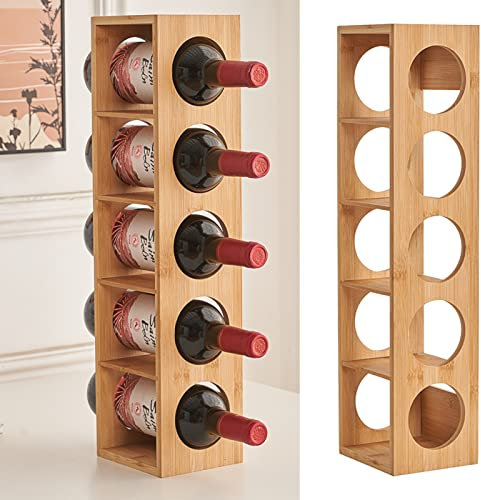 ShiShi Flaschenhalter aus Holz für 5 Flaschen, Weinregal, Weinregal aus Bambus, Weinregal, ausziehbar, horizontal/vertikal, 5 modulare (13,5 × 12 × 53 cm)
