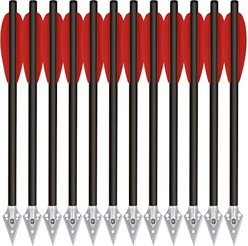 HUNTSPM 6,3 Bulloni per Balestra a Pistola in Carbonio Mini Frecce per Balestra con Punte da Caccia per 50-80lbs Pistola Balestra di Precisione Bersaglio Esercitarsi Frecce da Caccia (12pcs Rosso)