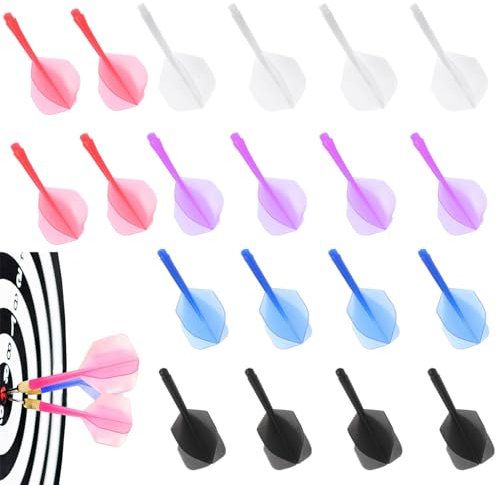 Forreen Dart Flights, 20 Stück Integrated Dart Schaft und Flights Kunststoff Anti-Fall Dauerhaft Farbabstufungen Integrierte Dartwelle mit Gewindedurchmesser 4.5mm für 2BA Dartfässer (4 Farben)