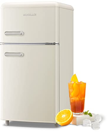 DEMULLER Retro Mini Fridge 3.5 Cu.ft Small Refrigerator with Top Freezer Compact Fridge Apartment Size Refrigerator Dual Door with Handles for Home Office Dorm