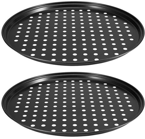 MOUYAT 2 Pack 12 Inch Non Stick Pizza Tray, 32cm x 1.5cm Carbon Steel Pizza Pan with Holes for Baking, Oven and Dishwasher Safe