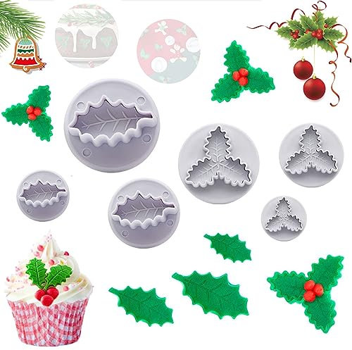 Cortador Fondant, 6Pcs Molde Fondant Hojas, Cortador de Galletas de Hojas Tropicales para Accesorios de Cocina para Hornear Pasteles con Tema de Hoja de Acebo