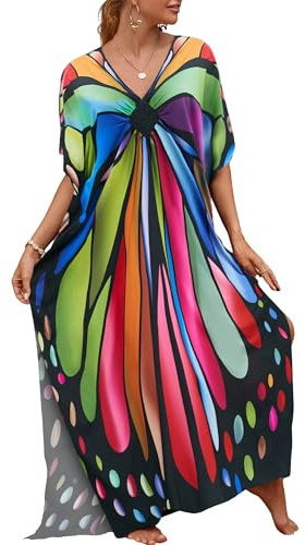 Bsubseach Vestidos Kaftan para Mujer Tallas Grandes Caftanes Bañador Largo Cover Up Maxi Vestido de Playa Mariposa de Colores