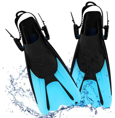 Mineup Schnorchelflossen, Verstellbare Tauchflossen Kurze, Gr.34-38 Schwimmflossen Unisex für Kinder und Erwachsene zum Schnorcheln, Schwimmen(Blau)