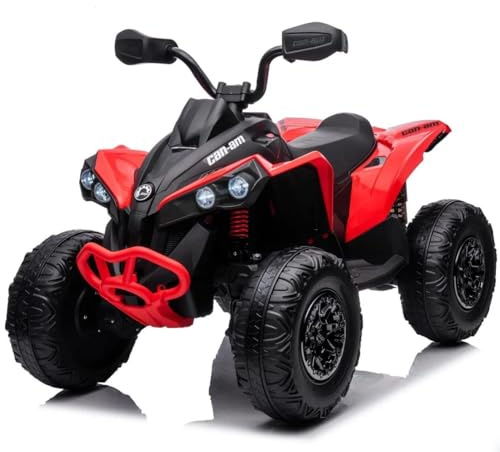 FINOOS Quad Electric Bambini 24V, Can-am Renegade, Auto Elettrica Bambini 4x4, Luci LED, 24V, Motori 4 x 200W Batteria: 24V 7Ah, Ruote morbide in EVA (Rosso)