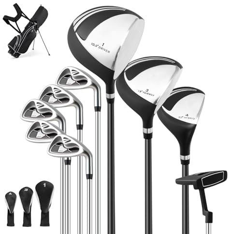 LIFEZEAL Komplettes Golfschlägerset für Herren, Golfset tragbar rechts, Stativtasche mit 7 Fächern, Putter, 3 Holz: Driver #1, Fairway #3, Hybrid #4, 5 Nadeln: #6, #7, #8, #9, Pitching Wedge (schwarz)