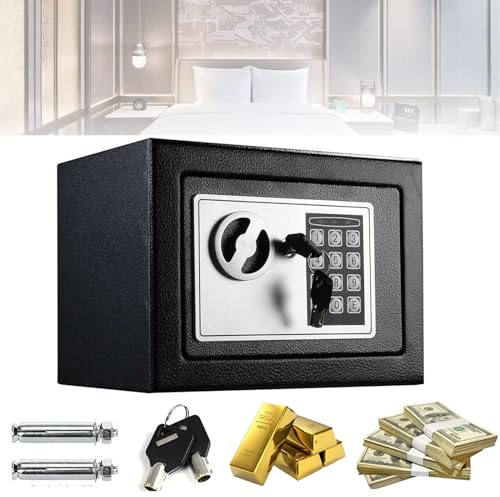 4.6L Digital Steel Safe Box Fireproof Electronic Password Cabinet Security Safe Home Office Money Cash Safes Lock Box with Digital Keypad & 2 Keys, Small Value Safes for Money Document Jewelry, Black