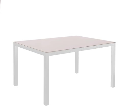 LOLAhome Mesa de Comedor para jardín Thais, Blanca de 150x90 cm, de Aluminio y Cristal Templado, Tratamiento Anticorrosión, Elegante, Resistente y Duradera, para 6 Personas
