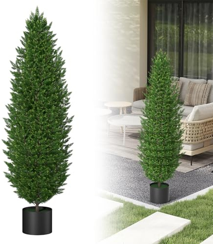 UISEBRT 2 stycken konstgjorda träd konstgjorda växter 120 cm, UV-skyddad konstgjord växt i kruka, dehead lans med naturligt utseende för hem, balkong, terrass, inomhus och utomhus, cypress