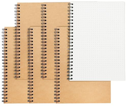 RITOLLO A5 prickig spiralanteckningsbok, set om 6 – 5 mm punktrutnät, 120 sidor per anteckningsbok, dubbel trådbindning för bullet journal, skola och kontor (punkt)
