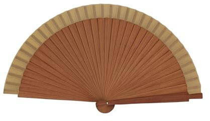 Sauga Abanico español liso estrecho en madera de peral y tela de color beige - Hecho a mano en España - Artesanal para Eventos, Bodas o Pintar