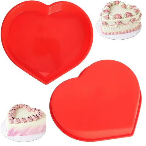 JYYWTSI 2 stampi da forno in silicone a forma di cuore, 23 cm, in silicone, grandi e antiaderenti, per torte di cuori, creazioni, budino, cheesecake