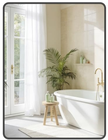 SONGMICS Espejo de Baño, Espejo de Pared, Rectangular, Marco de Aluminio, 81 x 61 cm, Lámina de Seguridad, 2 Opciones de Montaje, para Salón, Dormitorio, Negro Tinta LWM014BD01