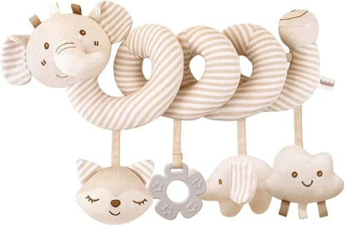ZVD Jouet Poussette Bebe, Jouet de Poussette pour Bébé, Animaux en Peluche en Spirale Suspendus de Berceau, d'activité sensorielle éducative grinche,Spirale d'activité bébé (éléphant)