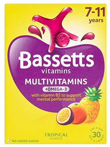 Bassetts Vitamins Omega-3 & Multivitamins Tropical Flavour 7-11 Years, 30 tablets