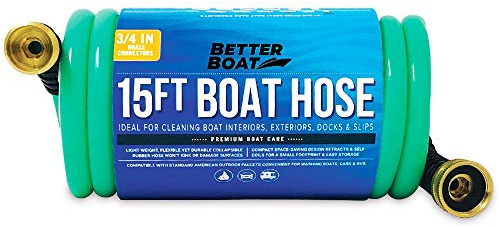 Better Boat Manguera de barco de 15 pies | Manguera de agua en espiral expandible, perfecta manguera de agua RV manguera de agua corta para jardín, grado marino, conectores de 3/4 pulgadas