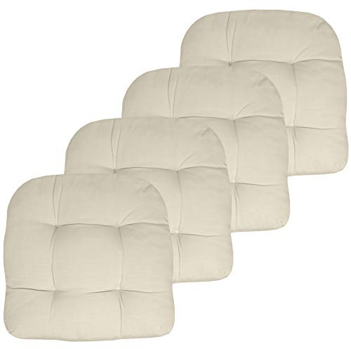Sweet Home Collection Patio Cushions Outdoor Chair Pads Premium Comfortable Thick Fiber Fill Tufted 19 x 19 Seat Cover, 4 Count (Pack of 1), Cream