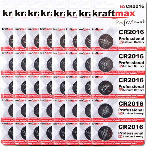 Kraftmax 40er Pack CR2016 Lithium Hochleistungs- Batterie / 3V Knopfzelle für professionelle Anwendungen - Neuste Generation