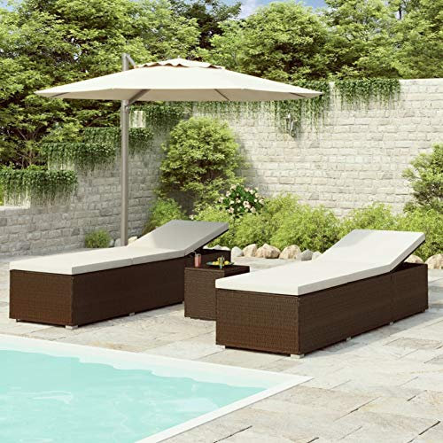 Festnight Sonnenliege Rattan Doppelliege Gartenliege 2 Personen mit Tisch und Auflage Liegestuhl Relaxliege Sonnenstuhl Gartenmöbel Liege für Garten Balkon Outdoor Terrasse Schwimmbad, Braun