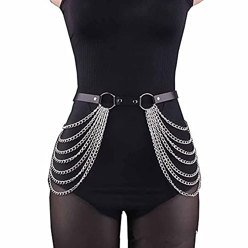 Bontannd Punk Cuir Taille Harnais Chaîne Gothique Noir Chaîne du Corps Belly Belside Chaîne De La Chaîne Mode Party Nightclub Accessoires De Corps Bijoux pour Femmes Et Filles