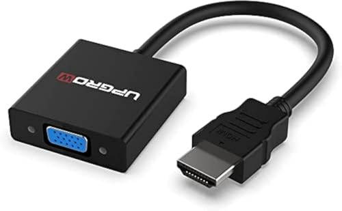 UPGROW HDMI till VGA-adapter – HDMI hane till VGA hona omvandlare stöder dator, stationär dator, bärbar dator, PC, skärm, projektor, HDTV, Chromebook, Xbox med mera