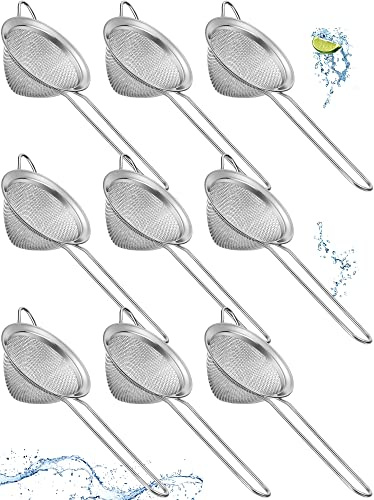 Epakh 9 Packs Stainless Steel Small Strainer, Fine Mesh Steel Cone Shaped Cocktail Strainer for Juice, Tea Herbs, Coffee Drinks, Long Handle Coffee Food, 3.2 Inches Silver