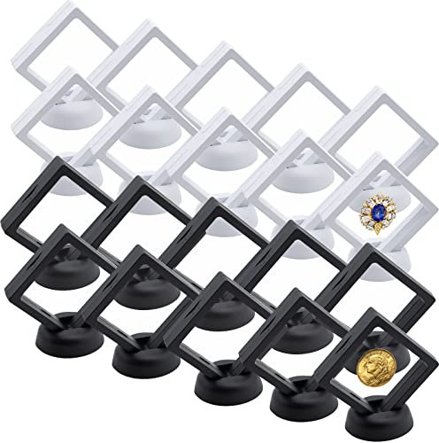 CIOUYAOS 20Set cornice espositore, 3D trasparente porta monete collezionisti vetrinetta con base, galleggiante telaio, Display Stand Box per anello gioielli Coin Stamp (10xNero 10xBianco 7x7x2cm)