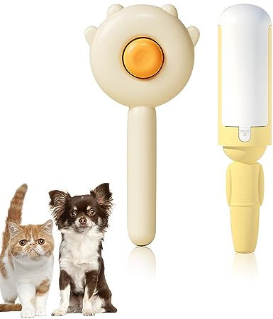 Katzenbürste Hundebürste Tierhaarentferner, Selbstreinigend Hunde Katzen Bürste für Langhaar/Kurzhaar, Unterfellbürste für Entfernt Katzen Hunde lose Unterfell und verwirrte Haare - Gelb…