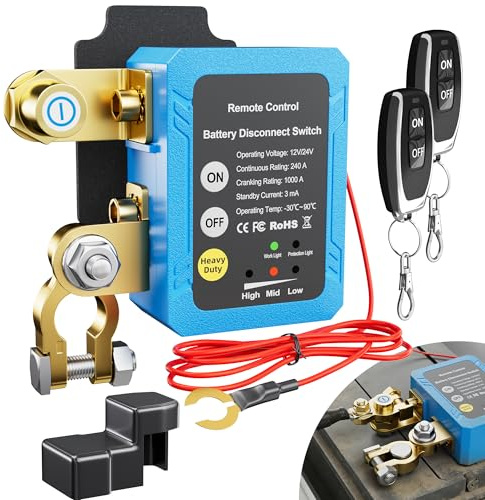 RVBOATPAT 12V 240A Remote Battery Disconnect Switch Kill Switch Automatic Power Shut Off Switch Remote Control Switch for Auto Car Truck Boat