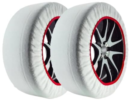 Start Set 2 Calze da Neve Bianche | Taglia M| Omologate EN 16662-1 | in Tessuto | Adatte per Auto - SUV - Veicoli Commerciali | Protezione Cerchi | Facili da Montare | Misura Pneumatico all'interno