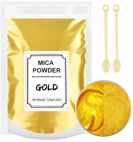 Polvere di Mica Metallica,Colori per Resina Epossidica Naturale Colorante Candela,per Epoxy Resin Art,Sapone,Kit Slime,Candele (Oro)