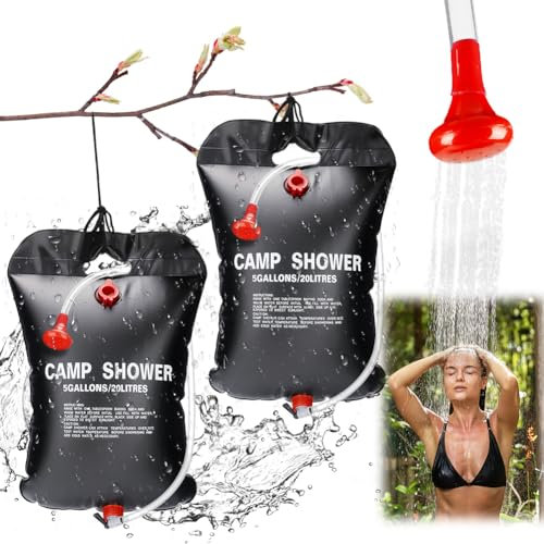 Gohytal 2 bolsas de ducha de camping de 20 L, bolsa de ducha solar portátil con calefacción solar, bolsa de ducha de viaje con manguera extraíble y cabezal de ducha conmutable de encendido y apagado