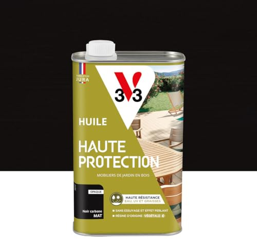 V33 Huile Bois Extérieur Haute Protection Noir Carbone Mat 1L | Pour mobilier de jardin - Haute résistance eau, UV et graisses - Sans essuyage et effet perlant - Résine d'origine végétale