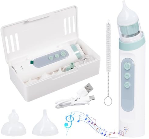Carehabi Nasal Aspirator, Baby Nasensauger, Ausgestattet Mit 5 Stufen Der Saugkraft Und 3 Silikon Tipps, Wasserdichte, Ebene der Bildschirmanzeige, Wiederaufladbar Mit Musikfunktion