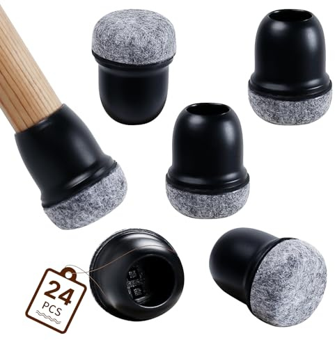 RCHYFEED Lot de 24 capuchons de protection en silicone pour pieds de chaise avec patins en feutre pour protéger les sols en bois dur contre les rayures, 1,9 cm
