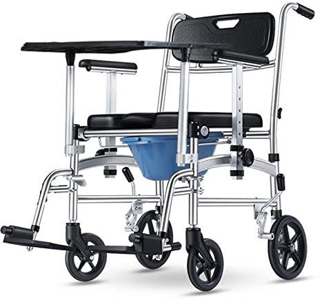 LQDSADRT Folding Commode Shower Chair with Bedpan/Home Care or Health Care Toilet Commode Chair/Wheelchair with Wheels,Padded Seat, Back, Armrests