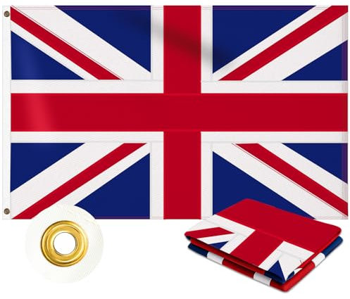 UK Flag 3x5 FT (90 x 150 cm) Outdoor, Double Sided Heavy Duty 210D Oxford Fabric | 4 Rows Stitching, Union Jack with 2 Brass Grommets for Wall, Garden, Indoor & Outdoor British National Decorations