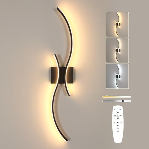 Comely Applique da Parete Interno LED, 32W Lampada da Parete Dimmerabile con Telecomando, 3000K-6500K, Moderno Nero Lampada a Muro in Alluminio per Soggiorno Camera da Letto Corridoio Scale