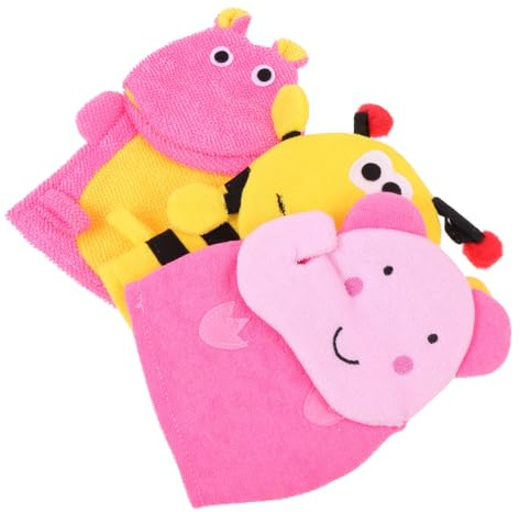 VALICLUD 3pièces Gants De Bain Pour Garçon Fille Gants De Douche Pour Garçon Fille Lot De De Nettoyage Doux Conçus Animal Pour Bain Avec Cordon Pour Séchage Rangement