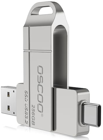 OSCOO 256GB USB Flash Drive,Up to 550MB/s–USB 3.2 Gen1 High-Speed Thumb Drive, Dual USB-C & USB-A Ports, Compatible with iPhone 15/16/17, Android Phones, Mac – Photo & Video Backup