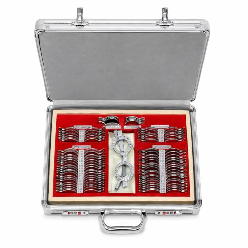 104 st testlins-set, 38 x 27 x 6 cm optiskt mätglasögon lins ögonoptiker metal opptometry optisk trial lins set med opptometri testram för MRT lämplig för optiker och ögonkliniker
