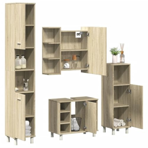Emmtore 4-TLG. Badmöbel-Set Sonoma-Eiche Holzwerkstoff,Badmöbelset, Badezimmerschrank, Unterschrank Bad, Badmöbel, Unterschrank Badezimme